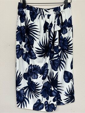 Vtg Jantzen Wrap Skirt Swim Cover Up S White Blue Floral Elastic Tie Vacation